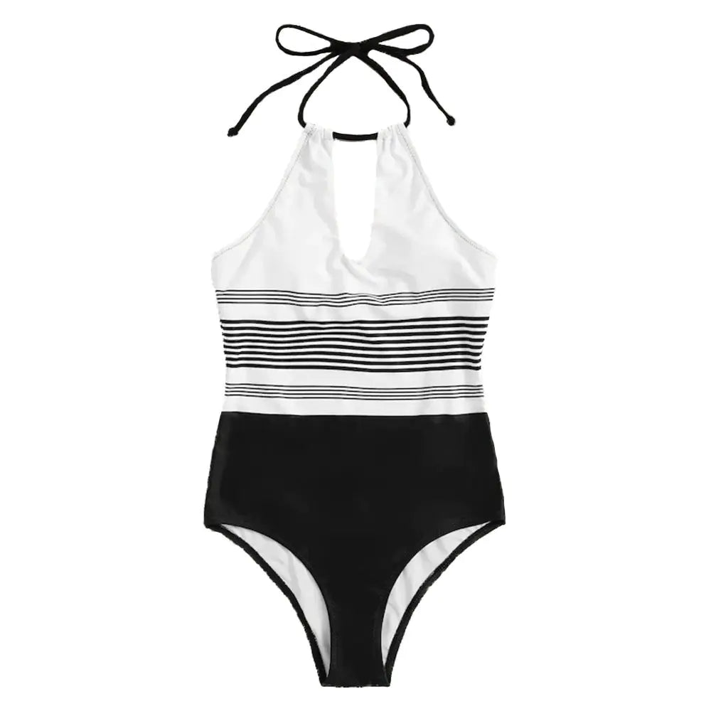 Women's Striped One-Piece Swimsuit - Sexy Design