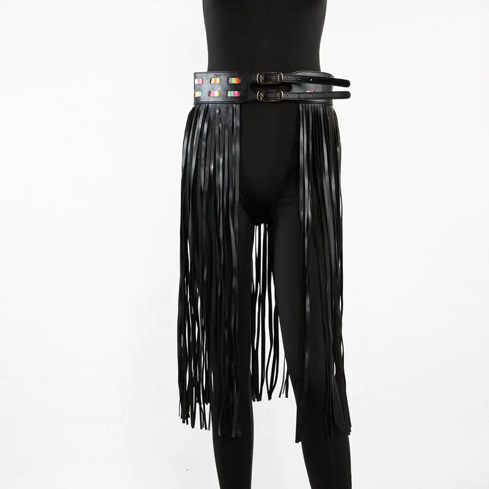 PU Leather Fringe Skirt for Nightclub Costumes