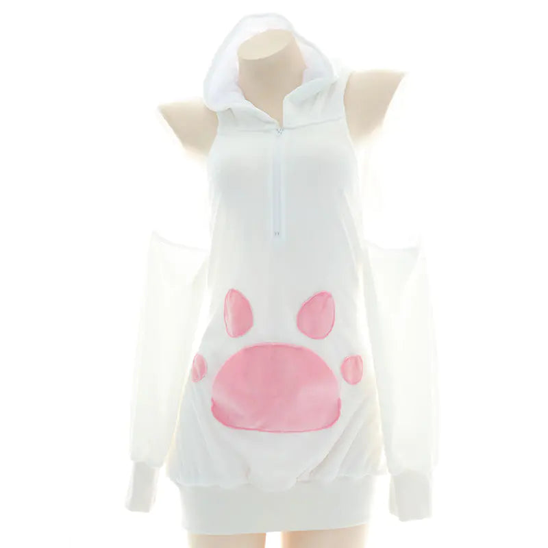 Anime Catgirl Hoodie with Plush Paws and Open Back