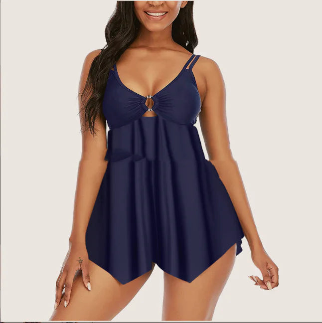 Sling Split Swimsuit with Fashionable Plain Skirt
