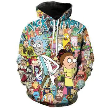 Rick and Morty 3D Printed Anime Hoodie, Loose Fit