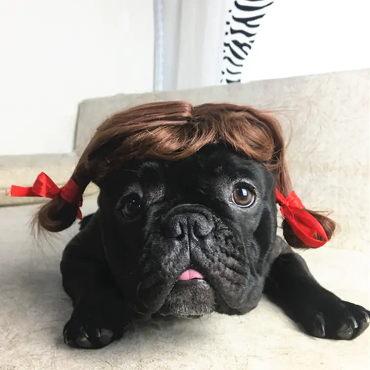 Bulldog Wig for Pets - Fun Costume Headpiece