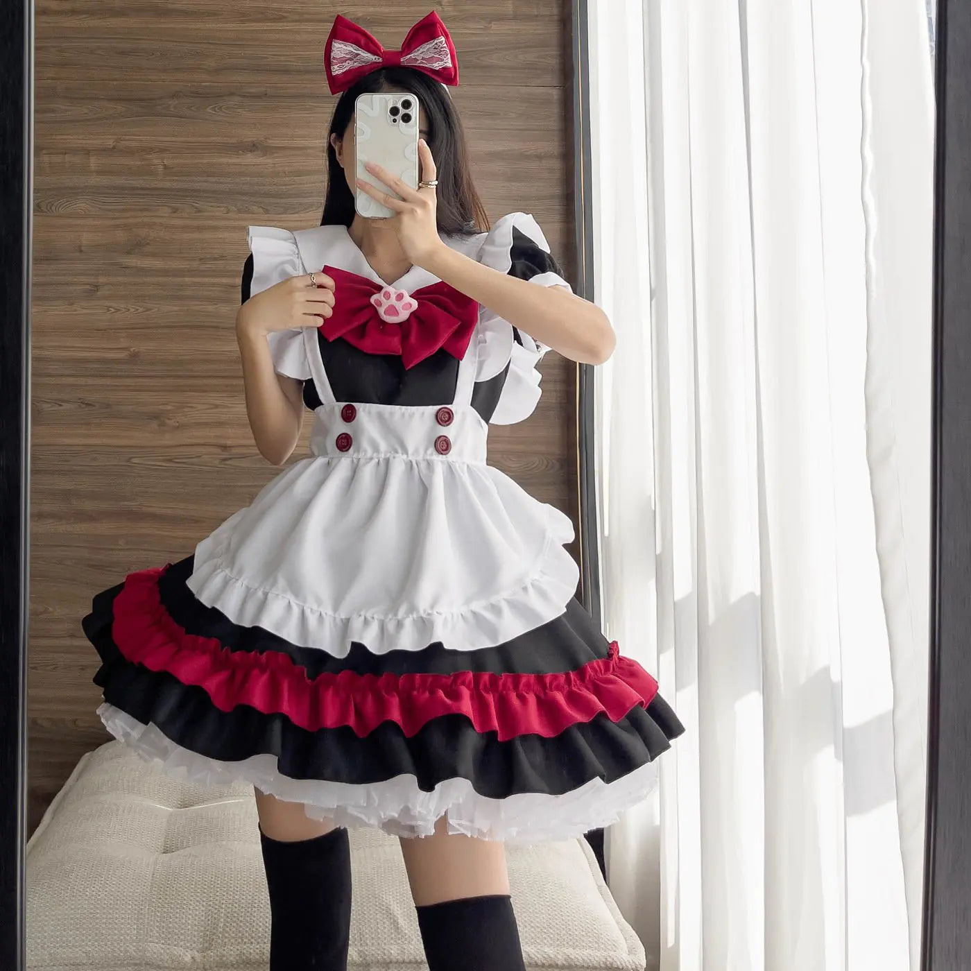 Gothic Lolita Black and Red Maid Anime Costume