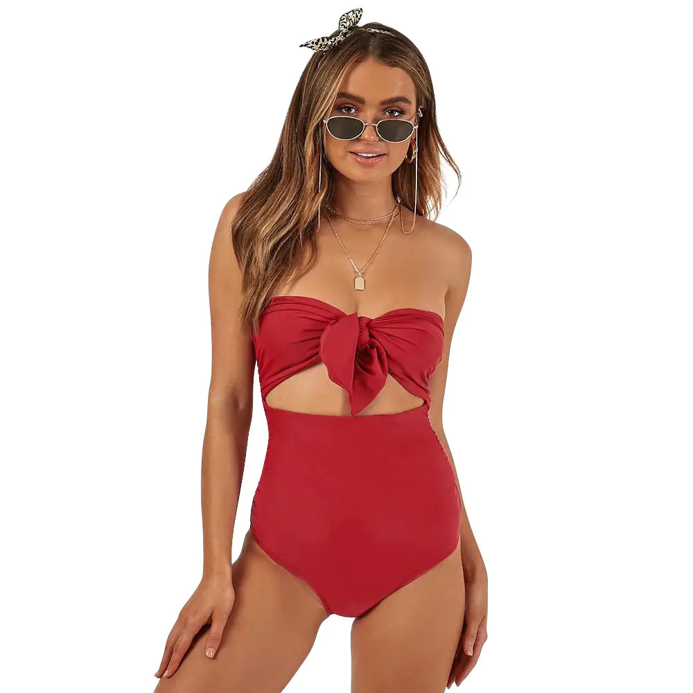 High Waist Knot Strapless Sexy Swimsuit Bikini