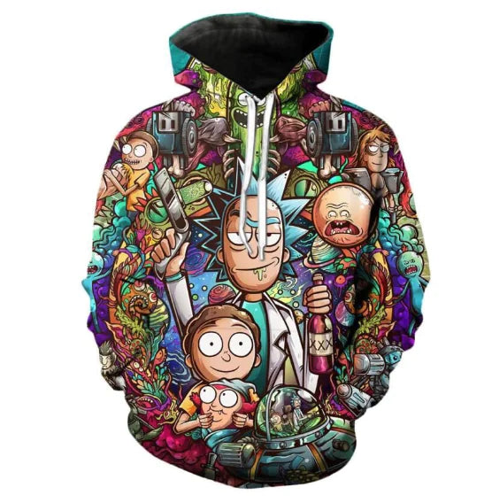 Rick and Morty 3D Printed Anime Hoodie, Loose Fit