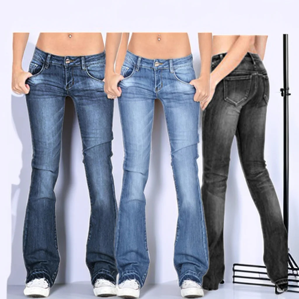 High Rise Water Ripple Embossed Flare Jeans for Women