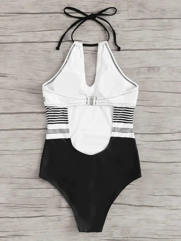 Women's Striped One-Piece Swimsuit - Sexy Design