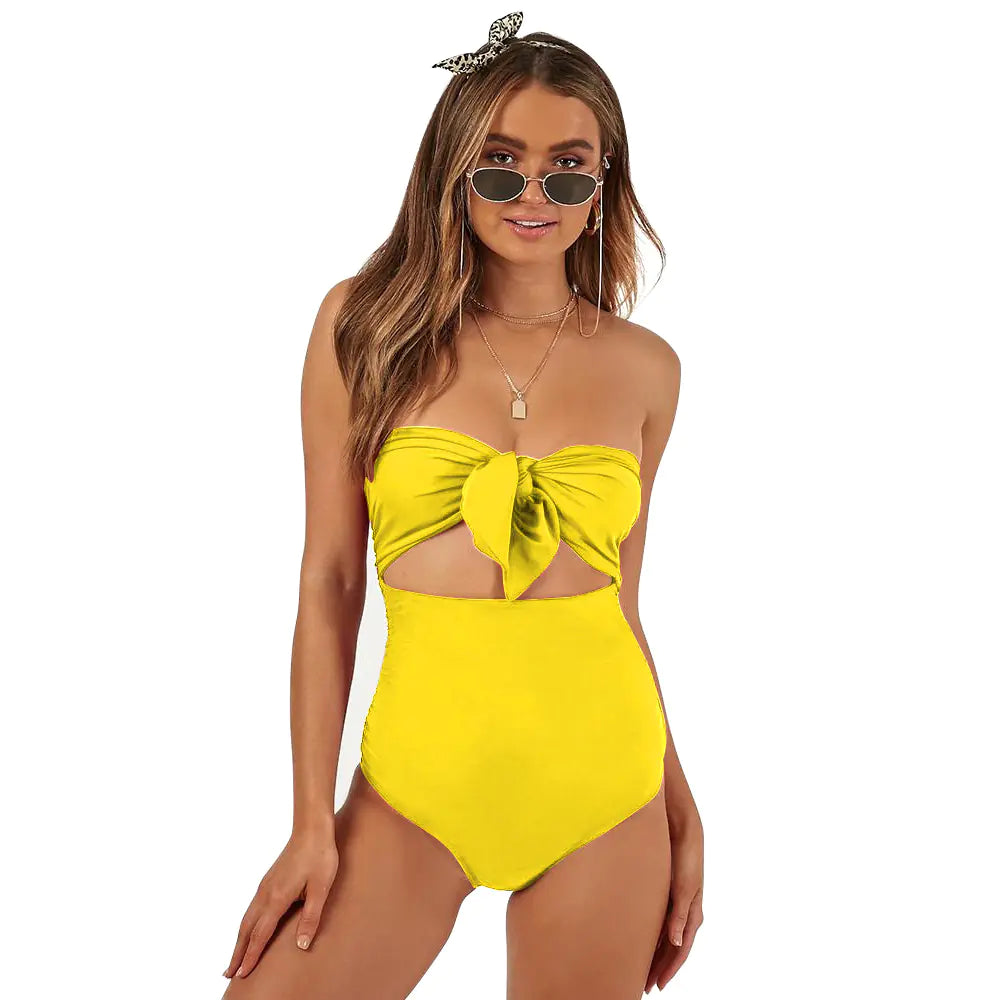High Waist Knot Strapless Sexy Swimsuit Bikini