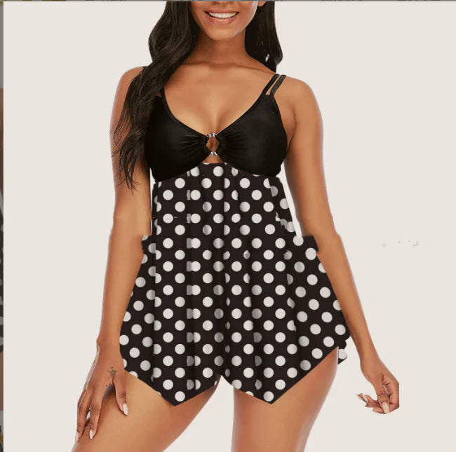 Sling Split Swimsuit with Fashionable Plain Skirt