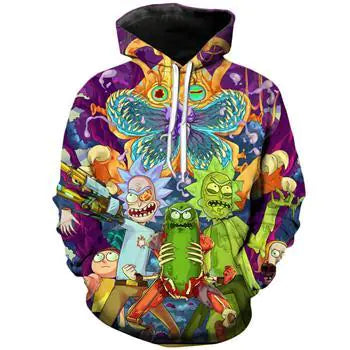 Rick and Morty 3D Printed Anime Hoodie, Loose Fit